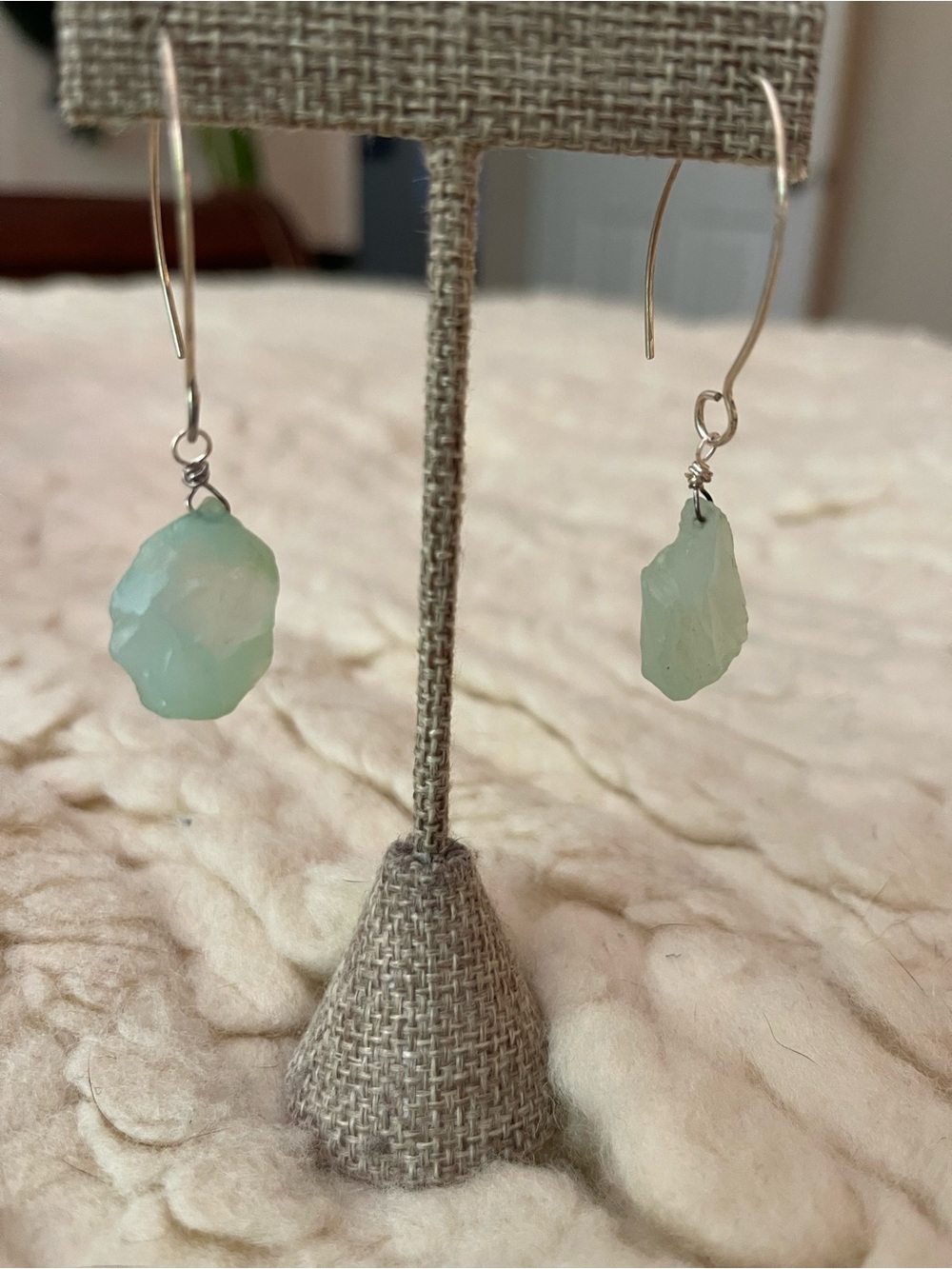 Handcrafted Sterling Silver Pale Aqua Sea Glass Drop Earrings